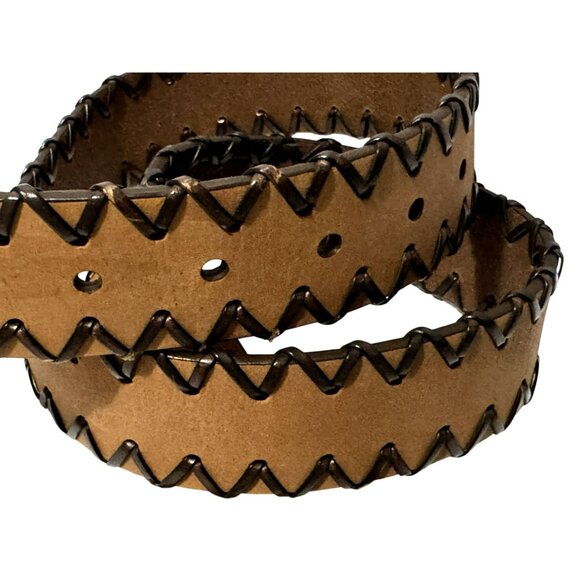 Y2K Faded Glory Braded V-Stitch Leather Two-Tone Belt Large Brass Buckle  30-34 - Picture 2 of 4